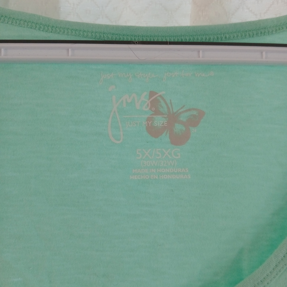 Just My Size Mint Green Cherry Print 5X Women's Top - Picture 2 of 4